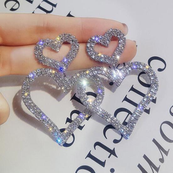 Elegant Women Rhinestone Heart Teardrop Dangle Ear Drop Earrings Party Jewelry