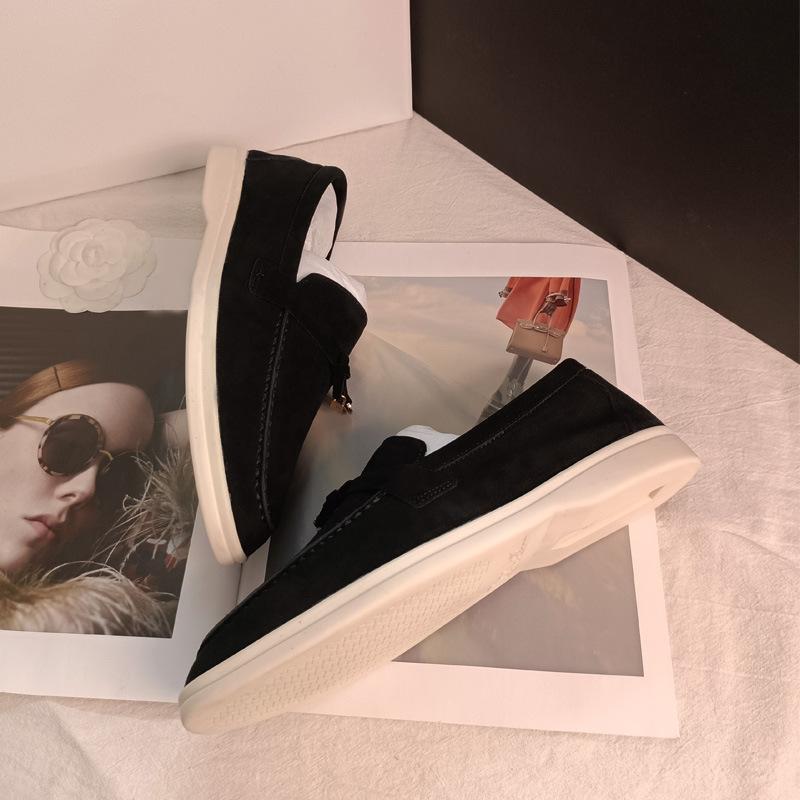 Leather Loafers Women's Spring and Autumn Flat-bottomed British Style LP Comfortable Pedal Lazy Shoes Casual Single Shoes