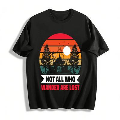 Vintage Sunset Hiking Camping Print Casual Tee For Outdoor Enthusiasts Pure Cotton T-shirt