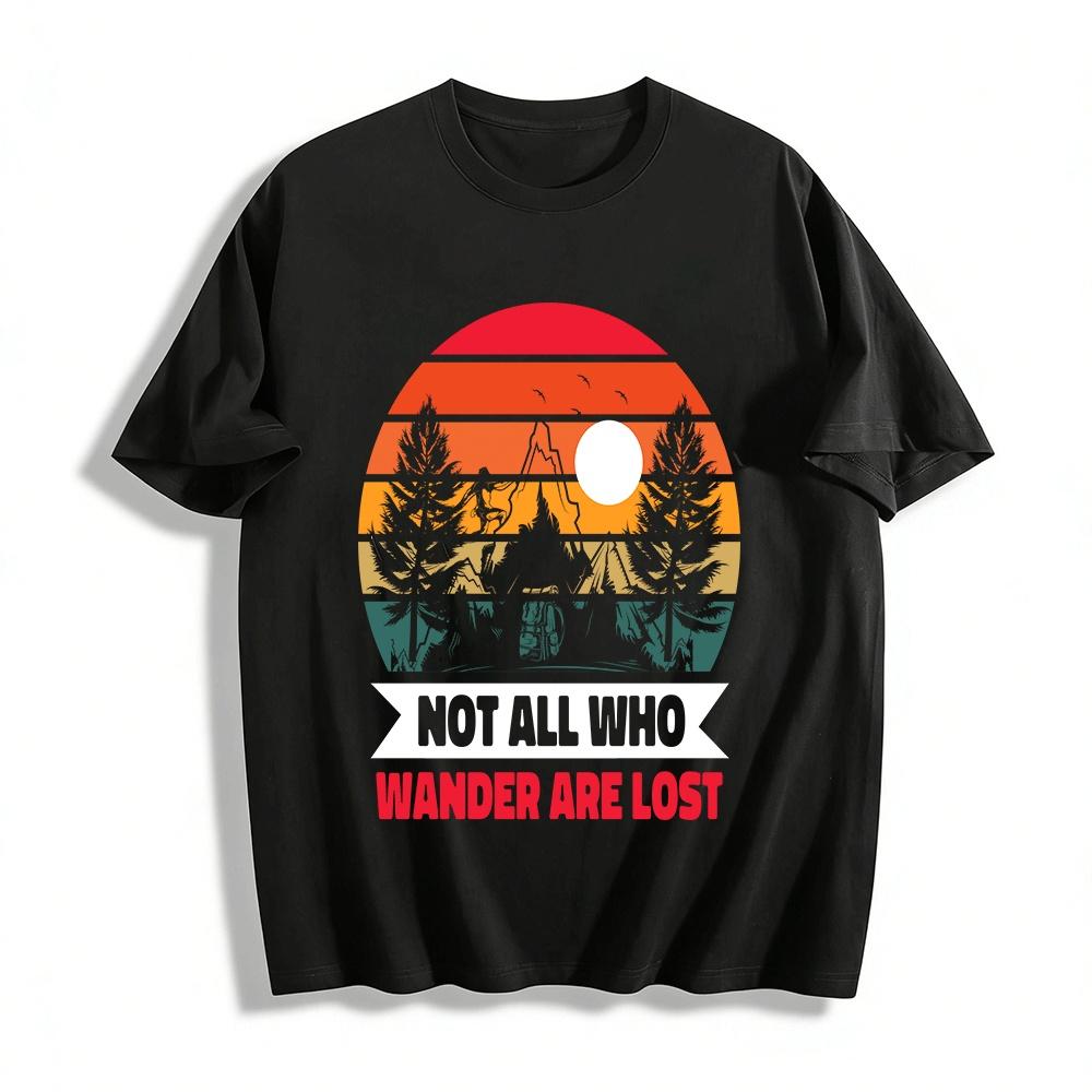 Vintage Sunset Hiking Camping Print Casual Tee For Outdoor Enthusiasts Pure cotton T-shirt XXS