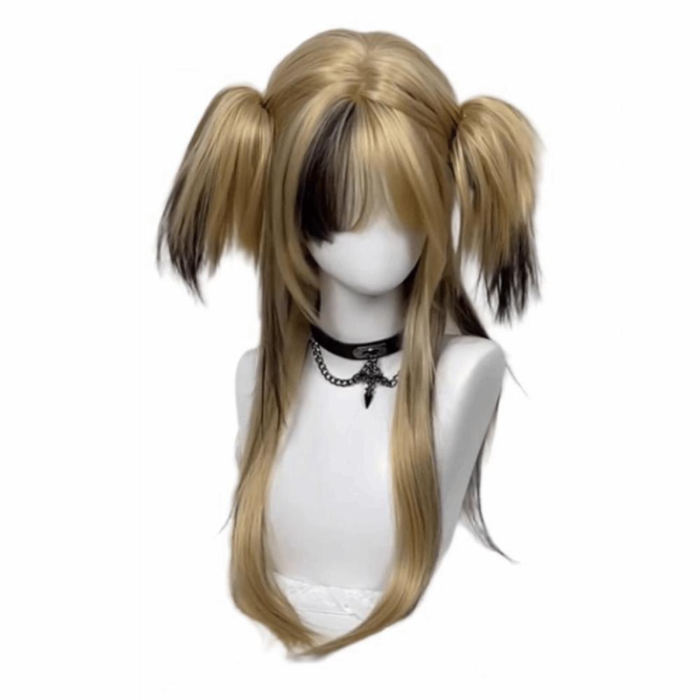 Synthetic Ombre Blonde Black Layered Wig Double Ponytail Cosplay Lolita Wigs  Halloween
