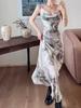 Adjustable Spaghetti Strap Ink Painting Bodycon Fishtail Dress - Chinese Style