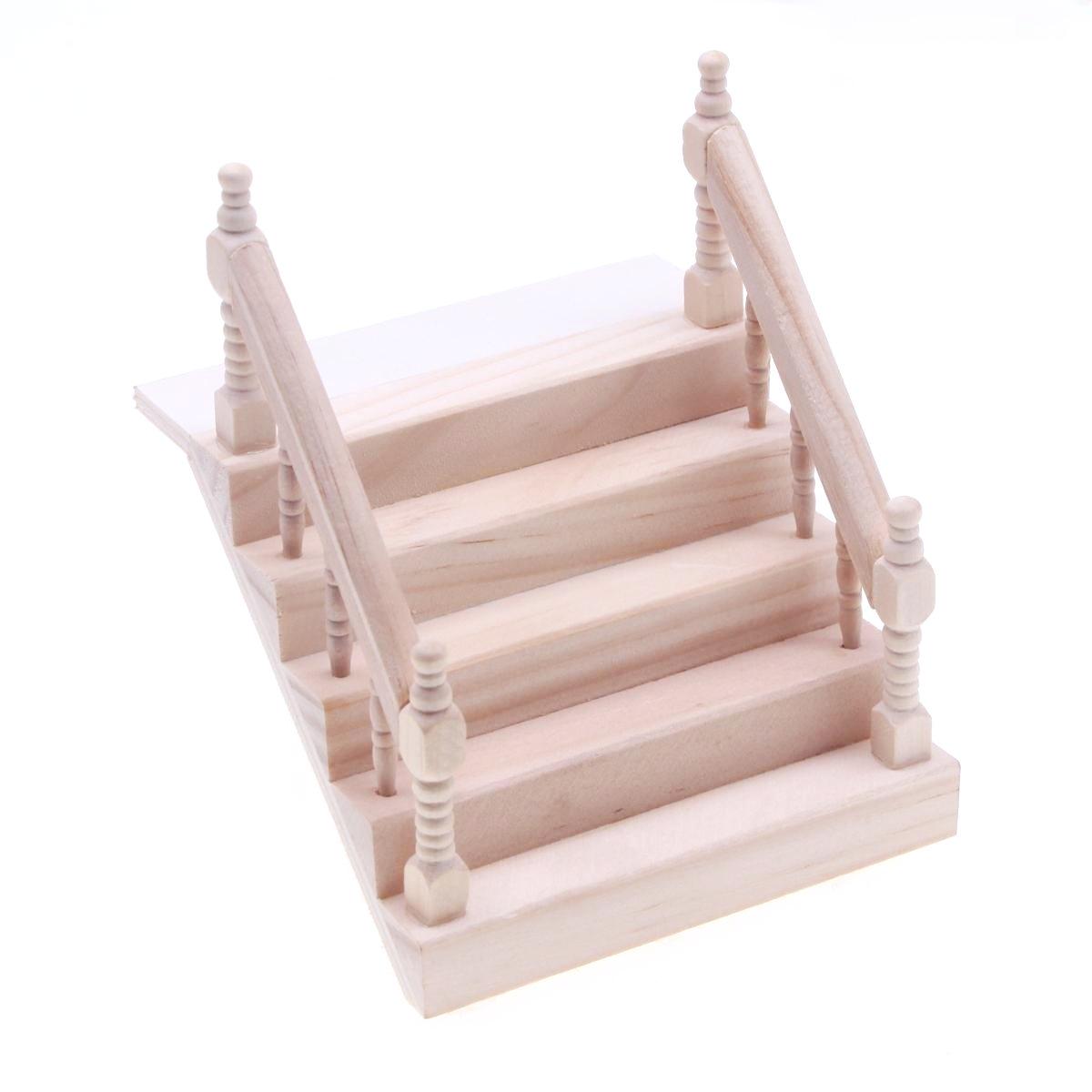 Wooden Dollhouse Miniature Staircase: Solid Wood Handrail and Steps Model
