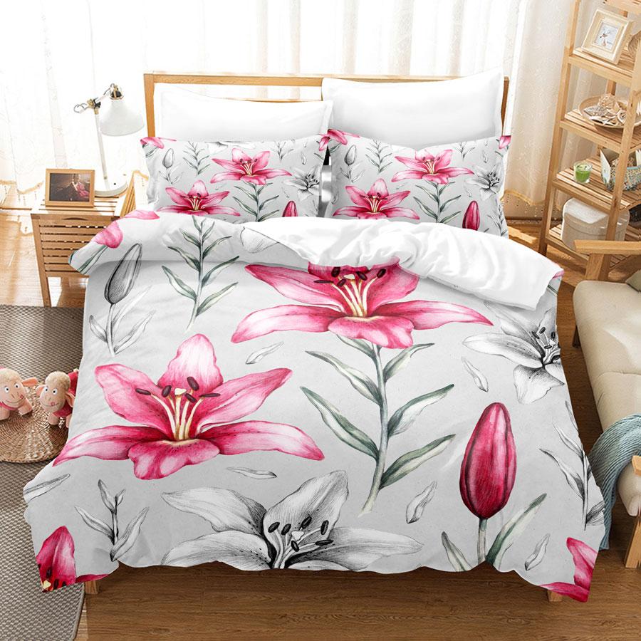 Flower Duvet Cover Set For Girls Women Bedroom Decor 3d Digital Print Polyester Comforter Cover Quilt Cover King Queen Full Size