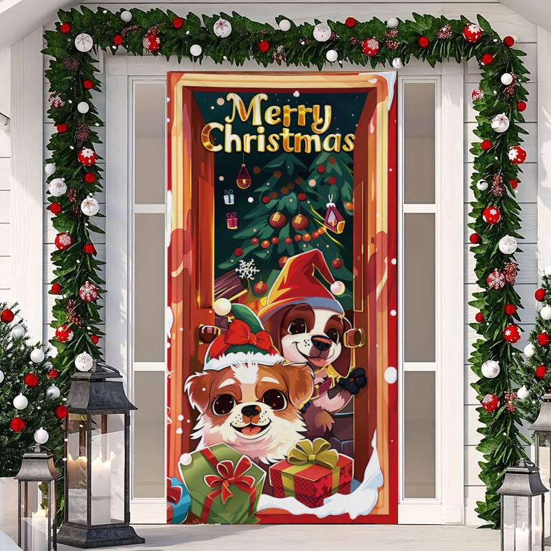 1 Stück Frohe Weihnachten Baum Türabdeckung Banner Polyester Schneemann Weißes Weihnachtsmuster für Heiligabend Neujahr Feiertagsparty Haustür Heim Wanddeko