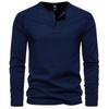 Herren Henry Neck Langarm T-Shirt Lässiges einfarbiges T-Shirt Unterhemd