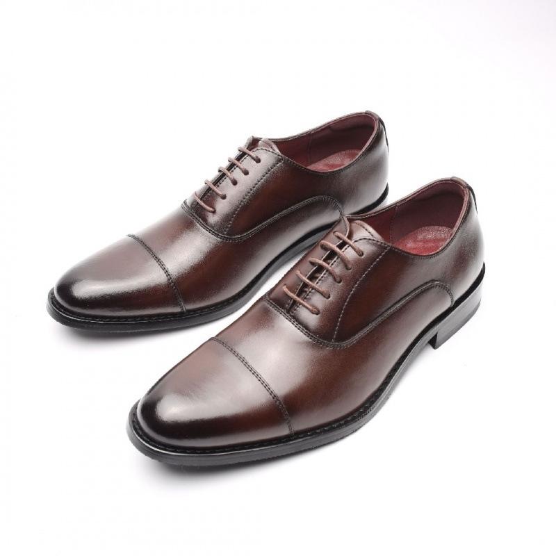 Three-joint Suit Men's Shoes Business Dress Leather Shoes Men's Pointed Oxford Shoes Leather Brown British Inner Height-increasing Shoes