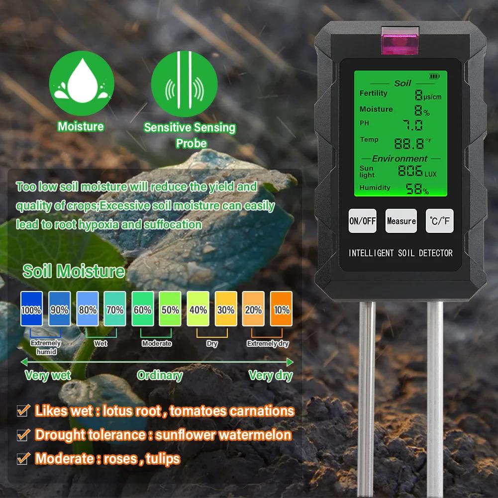 6 1 Soil Detector Fertilizing System 1 Year Warranty IP65 Protection for Farm Fertility/Moisture/pH/Temp/Sunlight/Humidity Meter
