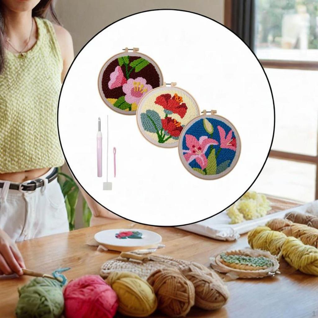 DIY Embroidery Starter Kit Cross Stitch Include Instructions Rug Hooking Punch Stitching