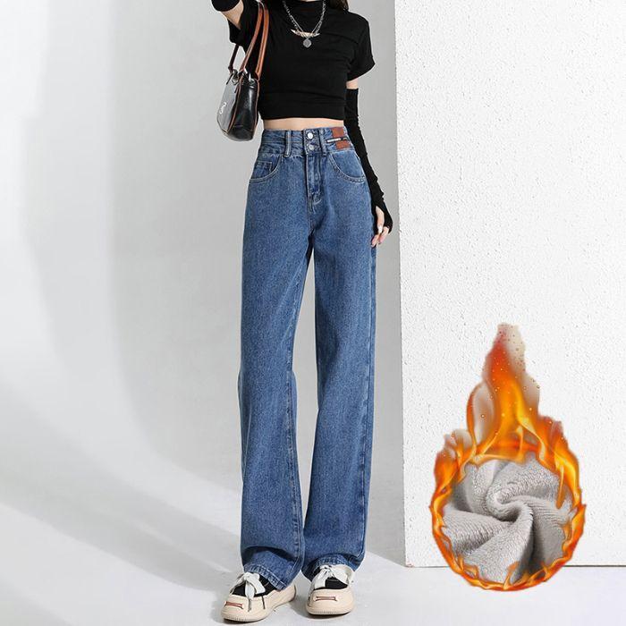 

Узкие прямые джинсы с широкими штанинами для женщин на осень и зиму, новый стиль, повседневные джинсы с высокой талией и утолщенным бархатом M