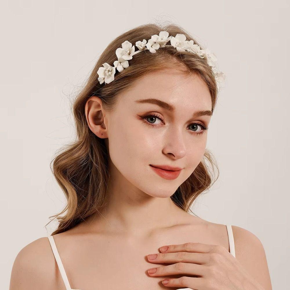 Fascia da Acconciatura Fata Corona Bianca Fascia per Capelli Moda Tiara Nuziale Sposa Matrimonio