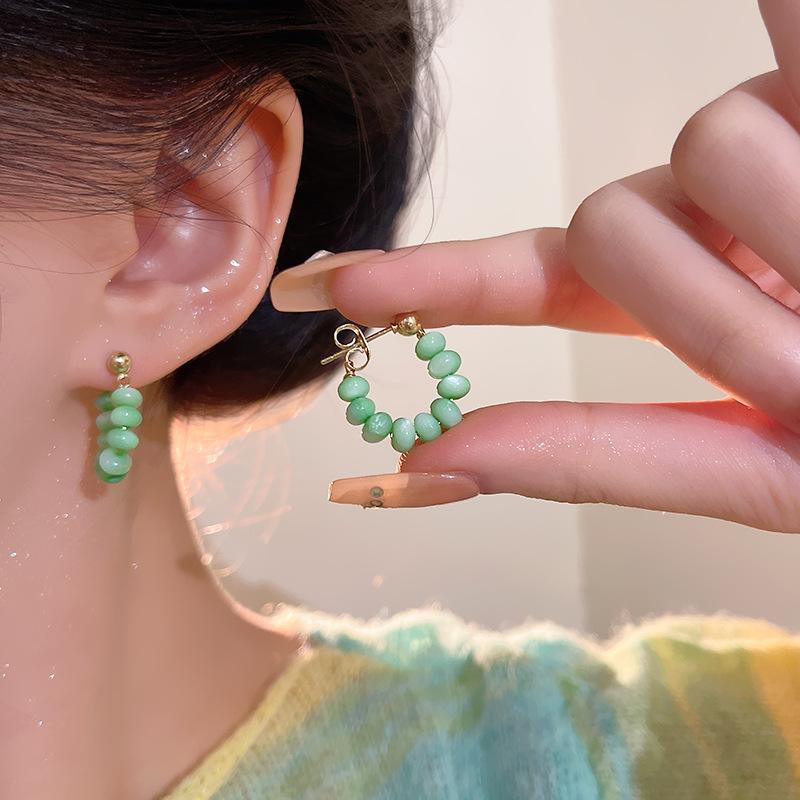 

Colored broken silver beaded earrings, popular stud earrings for women