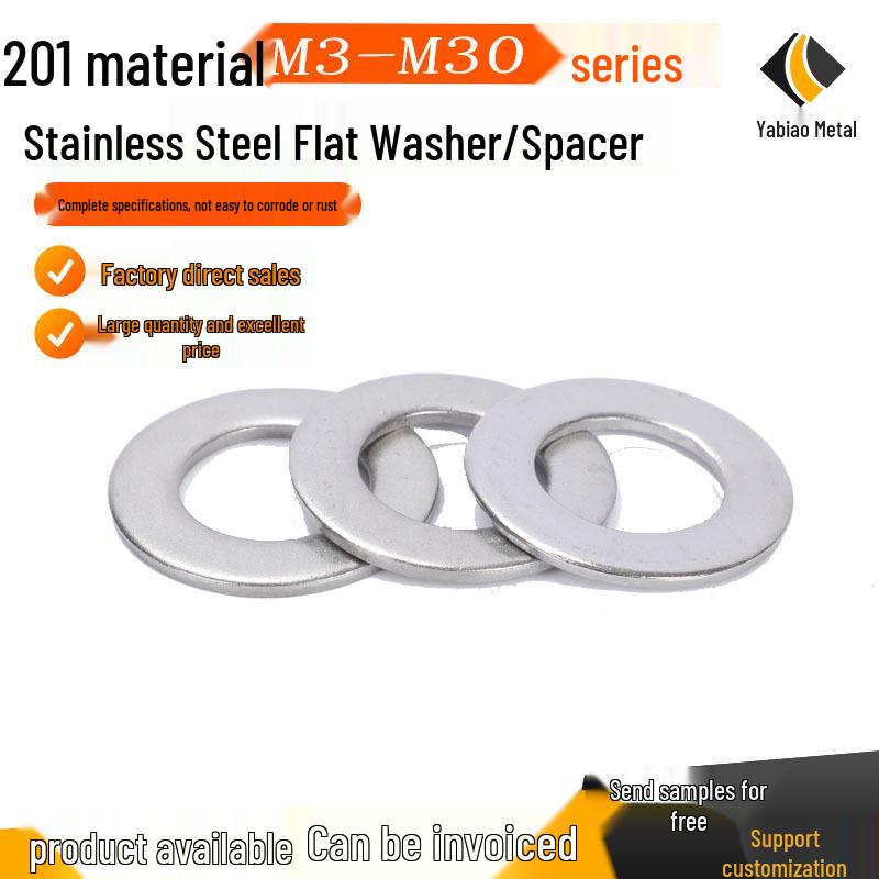 Stainless Steel GB97 Flat Washer - 201, M6/M8/M10/M12