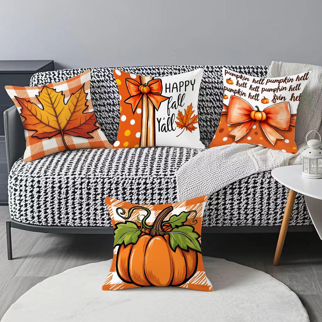 Thanksgiving Pumpkin Maple Leaf Element Letter Print Pillow Atmosphere Decoration Living Room Home Pillow Cushion Cover