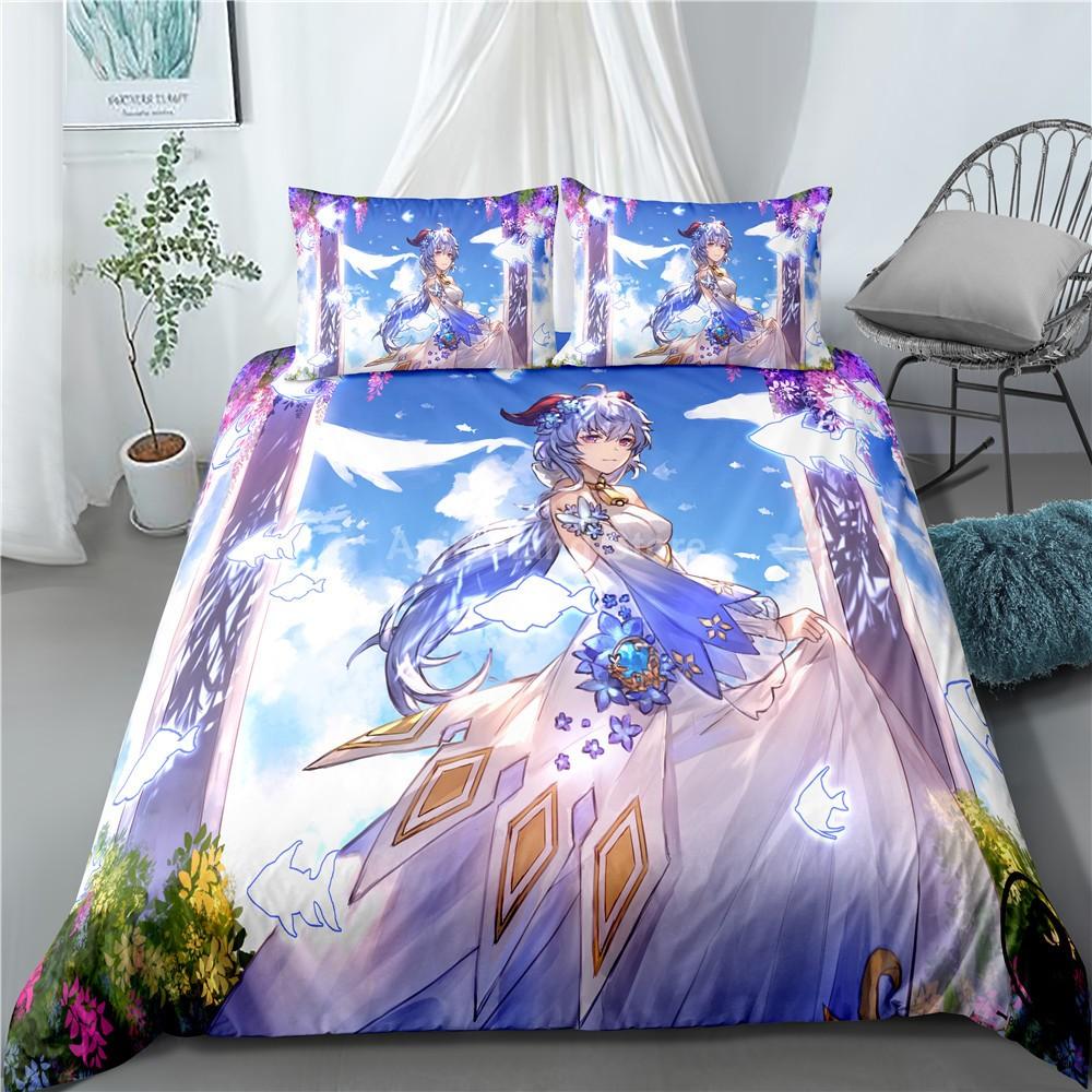 Genshin Impact Bedding Set Game Print Duvet Cover Quilt Soft Duvet Cover Sets Home Textile Queen King Size Girl Kids Room Decor