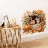 Autumn Squirrel Wall Sticker Featuring Two Squirrels Perched in Tree Holes. Pumpkins and Autumn Leaves Surround Them.