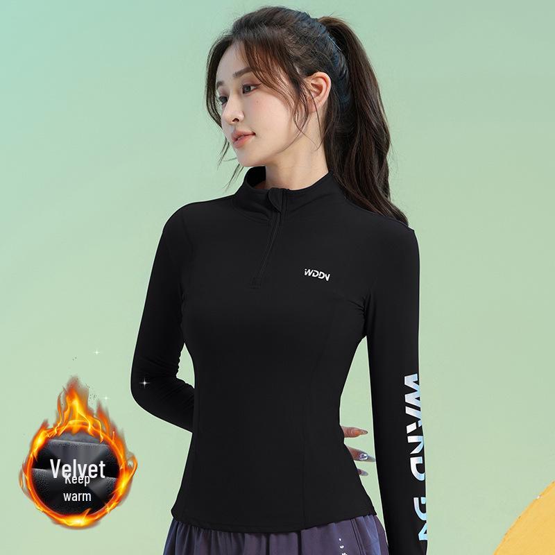 Women s Fleece-Lined Yoga Top: Warm, Quick-Dry, High-End Feel, Half-Zip, Long Sleeve. Perfect for Autumn/Winter Fitness. Large