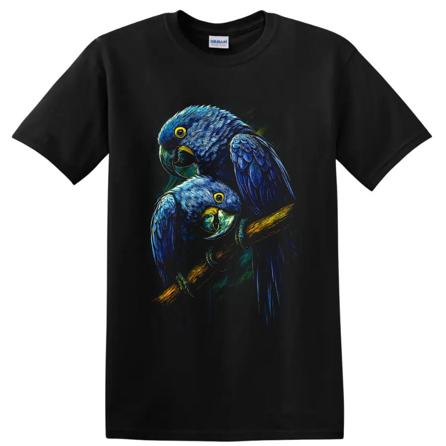 Blue Macaw Parrots T Shirt w/ Tropical Bird Art Colorful Wildlife Tee Gift Idea