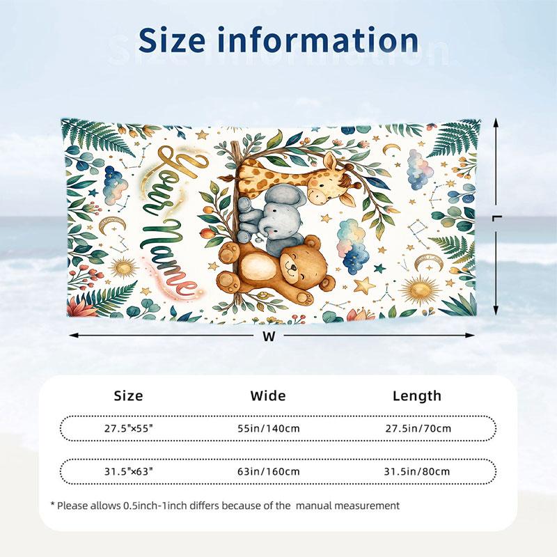 Elephant Theme Beach Towel Personalized Custom Name & Text Soft Quick Dry Beach Towel for Swimming Travel