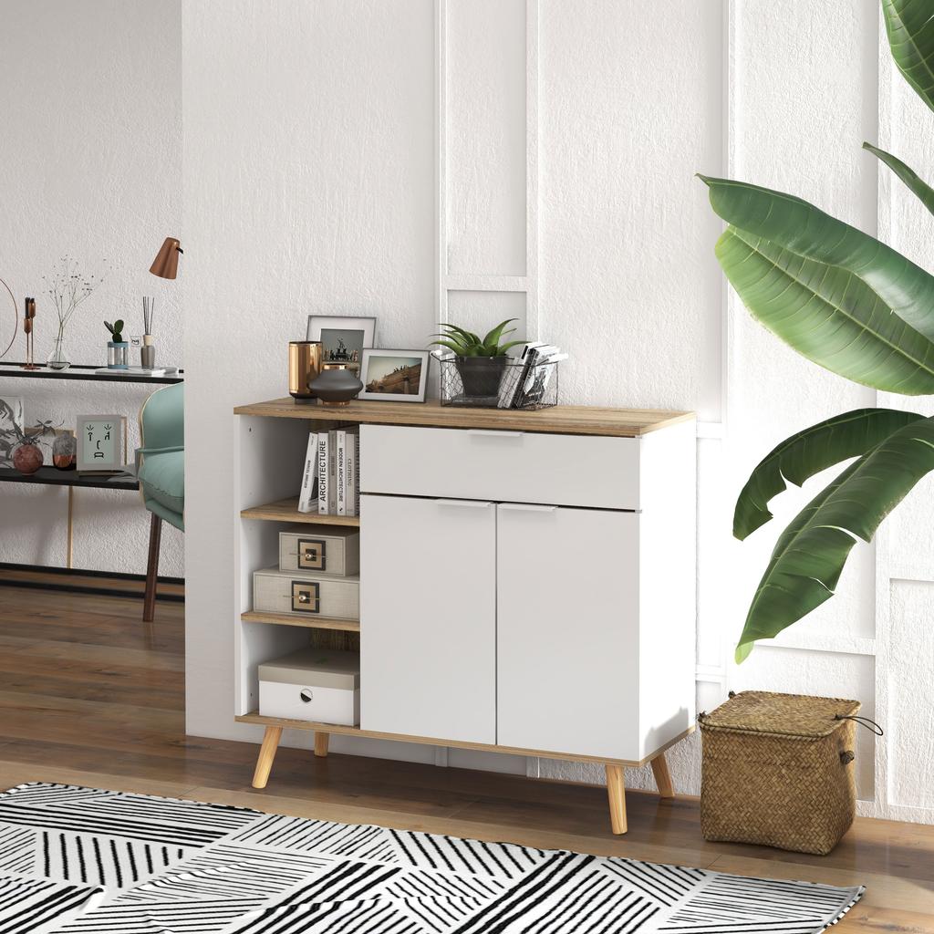 Kitchen Sideboard Storage Unit 1 Drawer 1 Double-Door Cupboard 3 Adjustable Shelves 95 x 35 x 85 cm White
