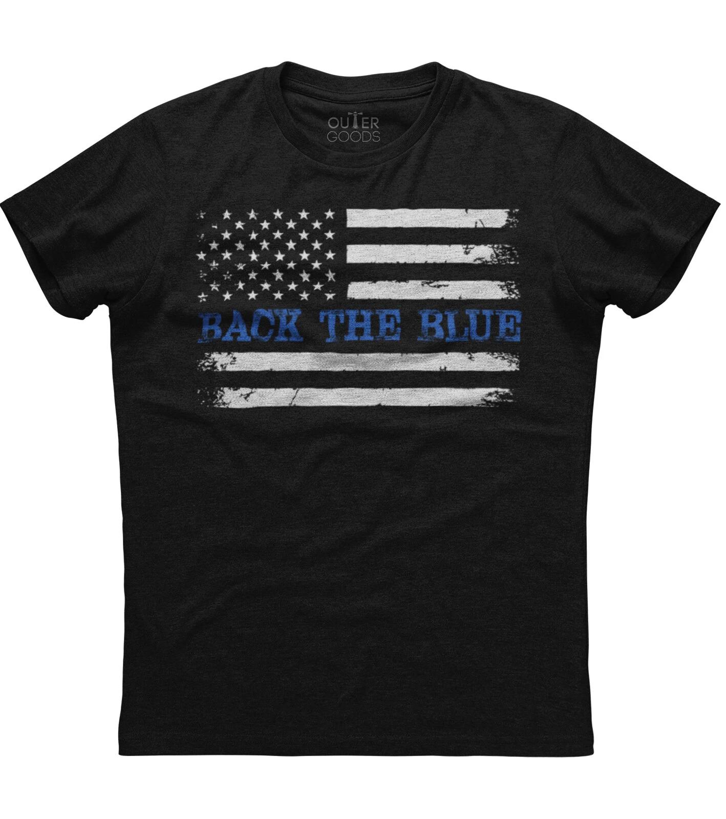 Back the Blue Thin Blue Line American Flag Police Support Unisex Black T-Shirt L