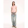 Korean Pink Slim-fit Short-sleeved T-shirt Women's Summer New Front Shoulder Crew Neck Thin Chic Bottoming Shirt