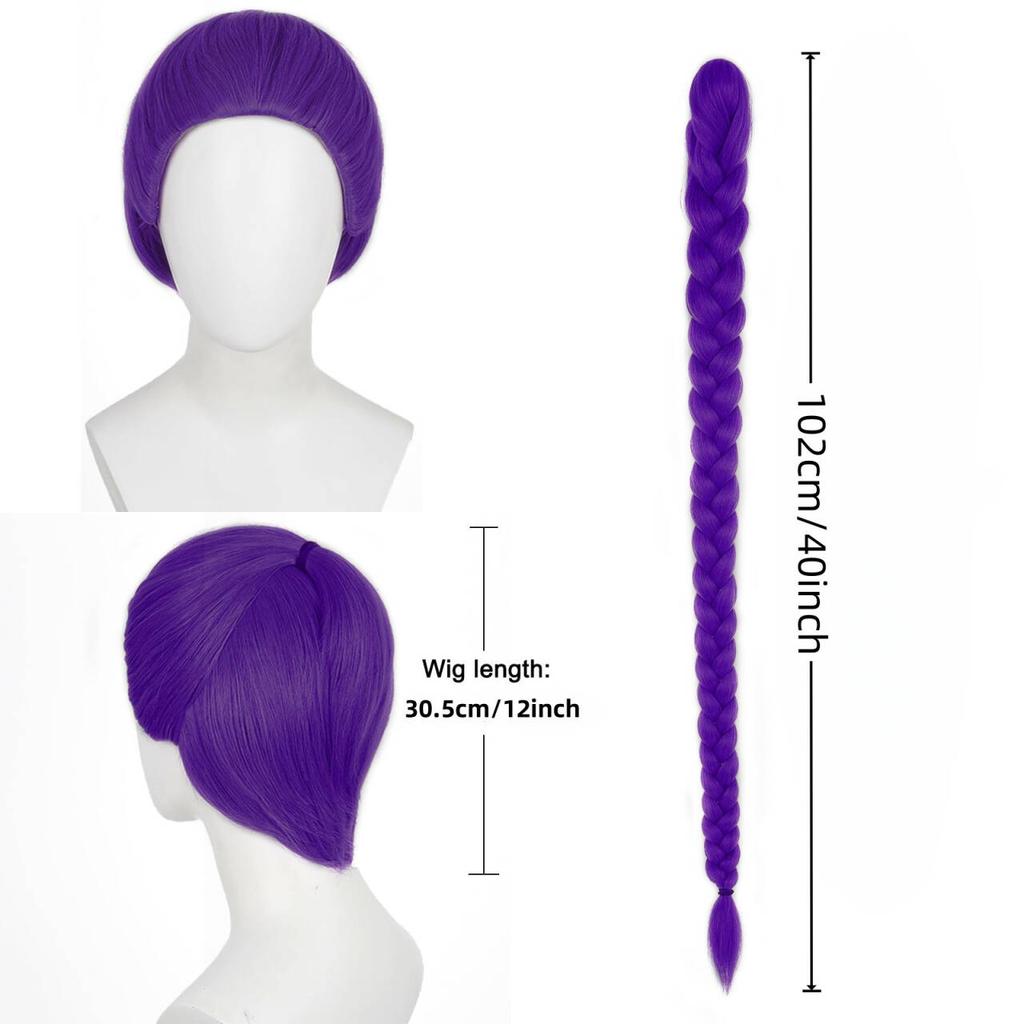 Purple Tiger Clip Single Ponytail Braided Synthetic Wig | Animated Film for KPop Demon Hunters Figure Rumi Cosplay Wig