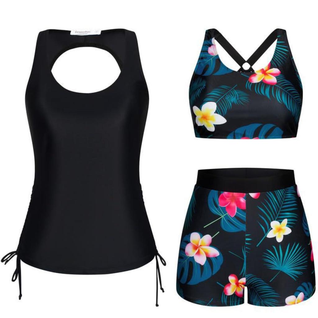Set da Nuoto da Donna 3 Pezzi con Controllo Pancia, Include Top da Bagno con Reggiseno e Pantaloncini per Adolescenti