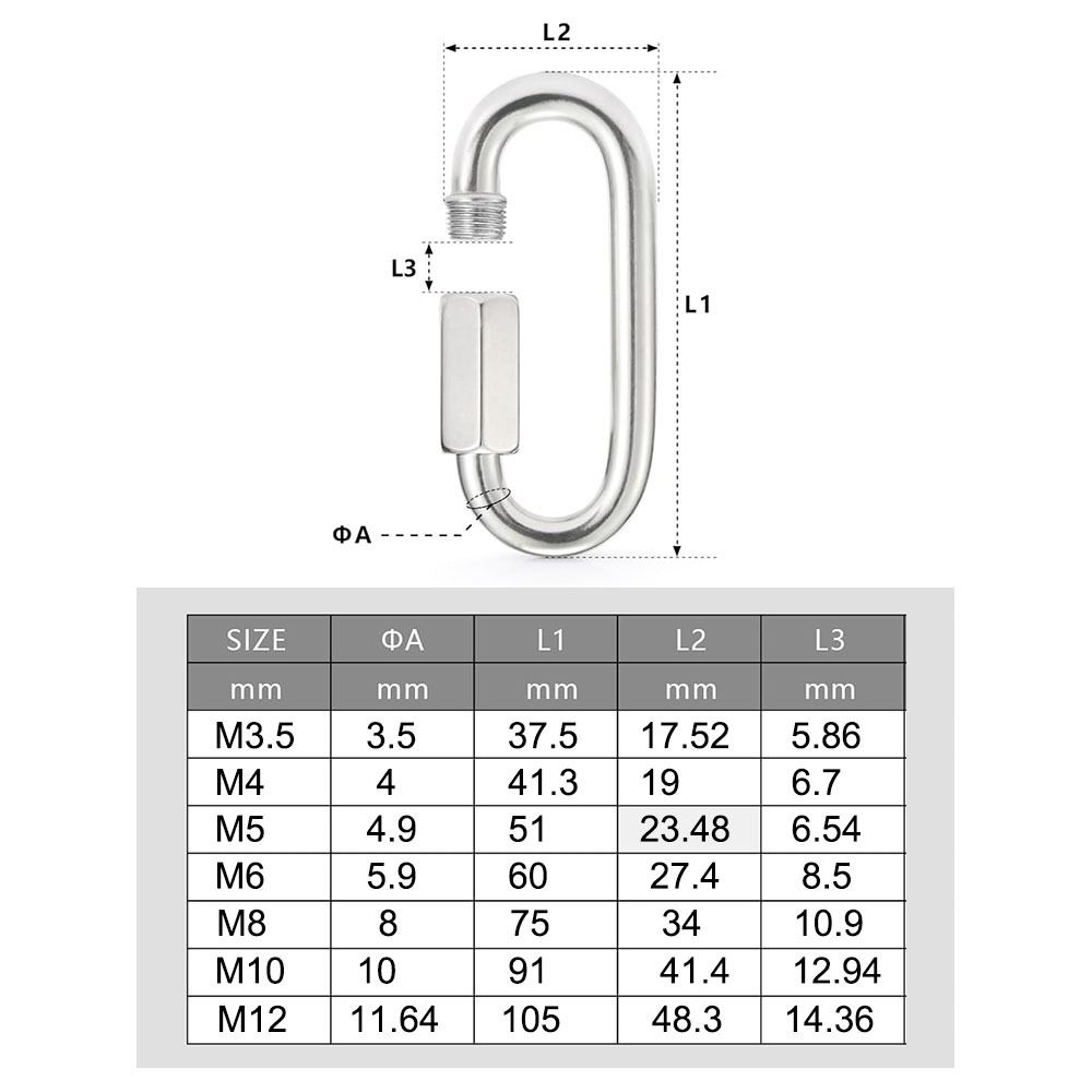New 304 Stainless Steel Quick Link Oval Heavy Duty Rope Connector D Shape Locking Carabiner Clip Hammocks
