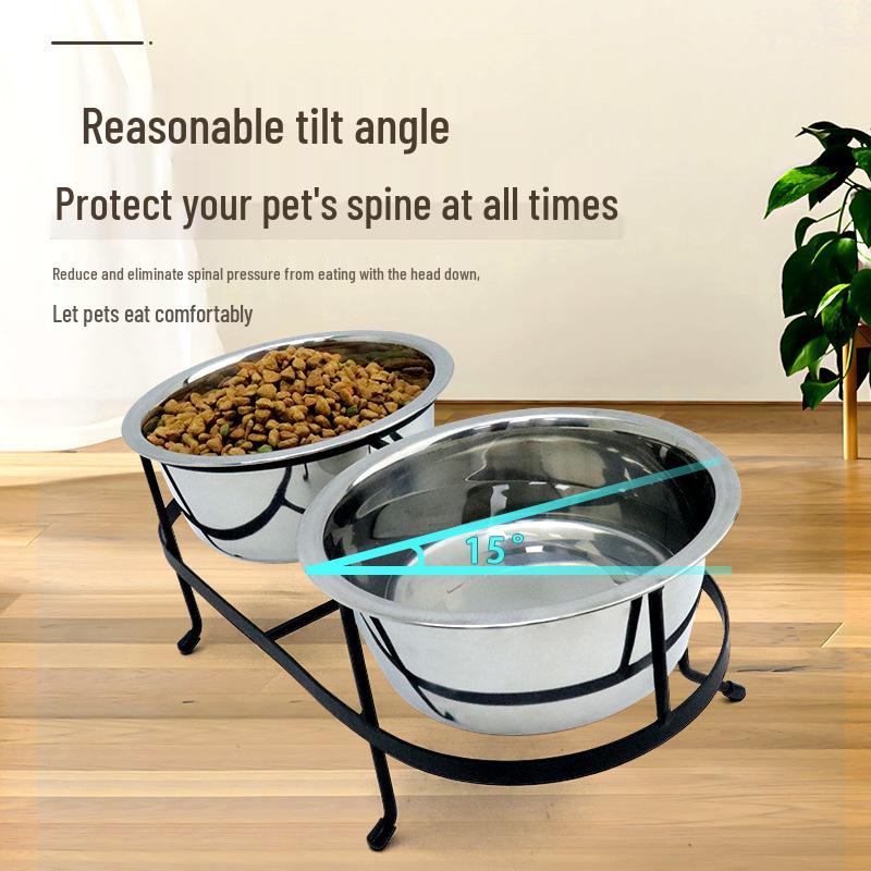Elevated Stainless Steel Cat Bowl Set – Double Bowls for Food & Water, Protects Cervical Spine