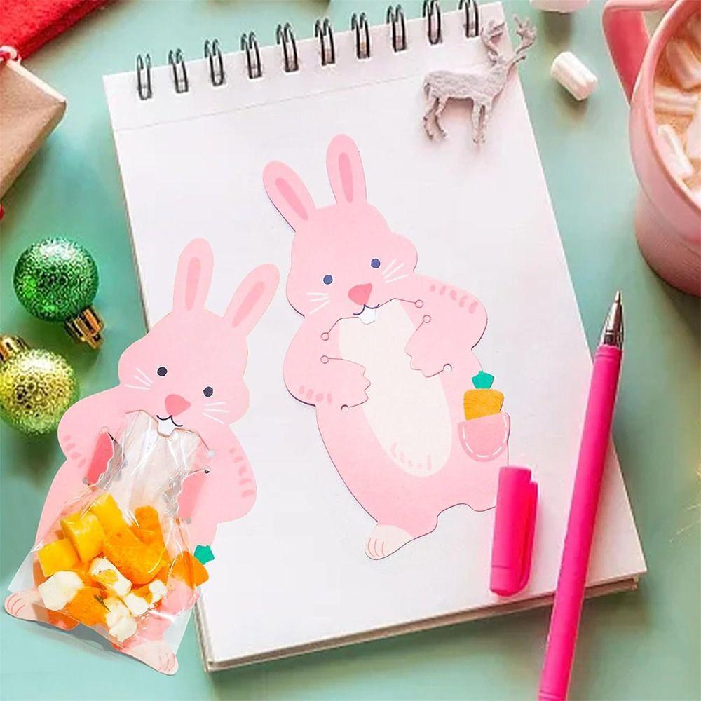 20pcs Self Adhesive Easter Cellophane Bags Candy Cookie Pink Bunny Greeting Cards Clear Poly Gift Bags Party Favor