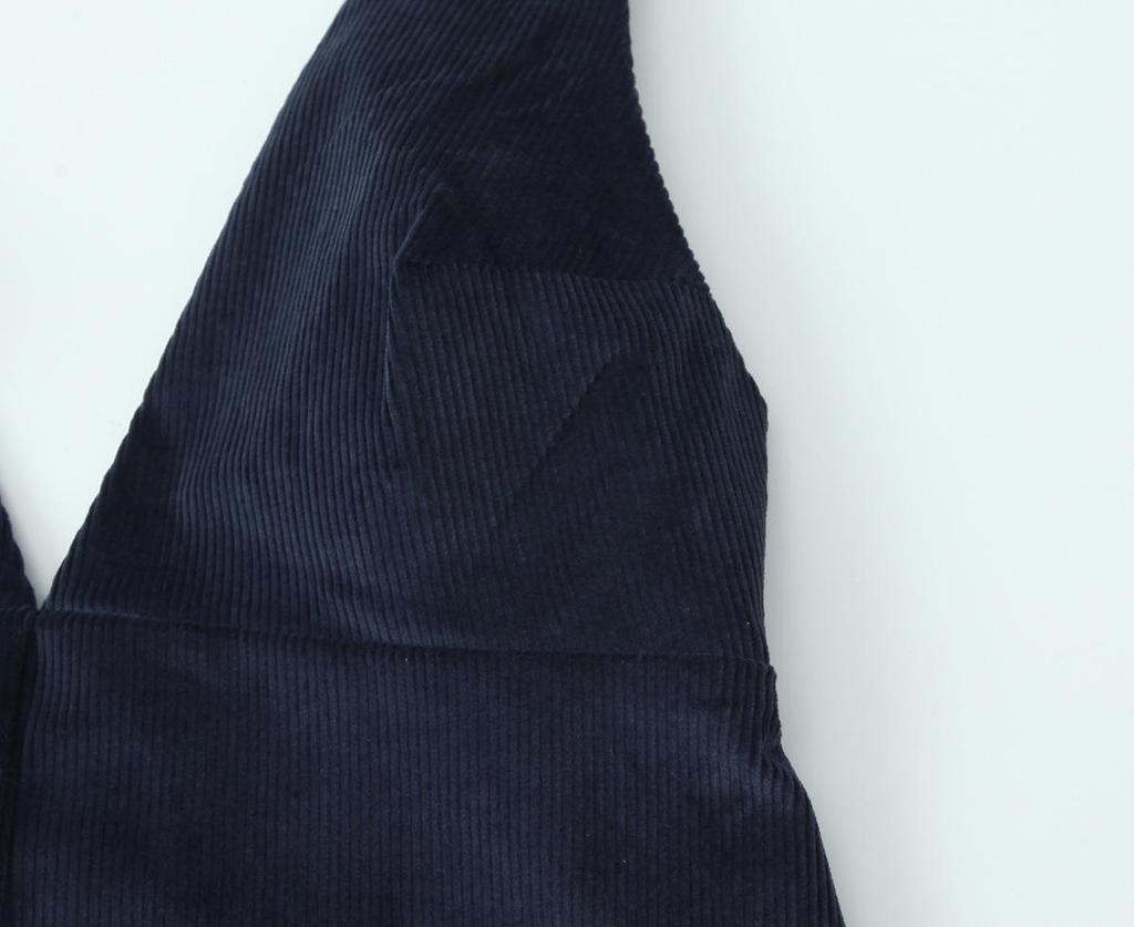 European & American Style Autumn Women's V-Neck Corduroy Loose Dress