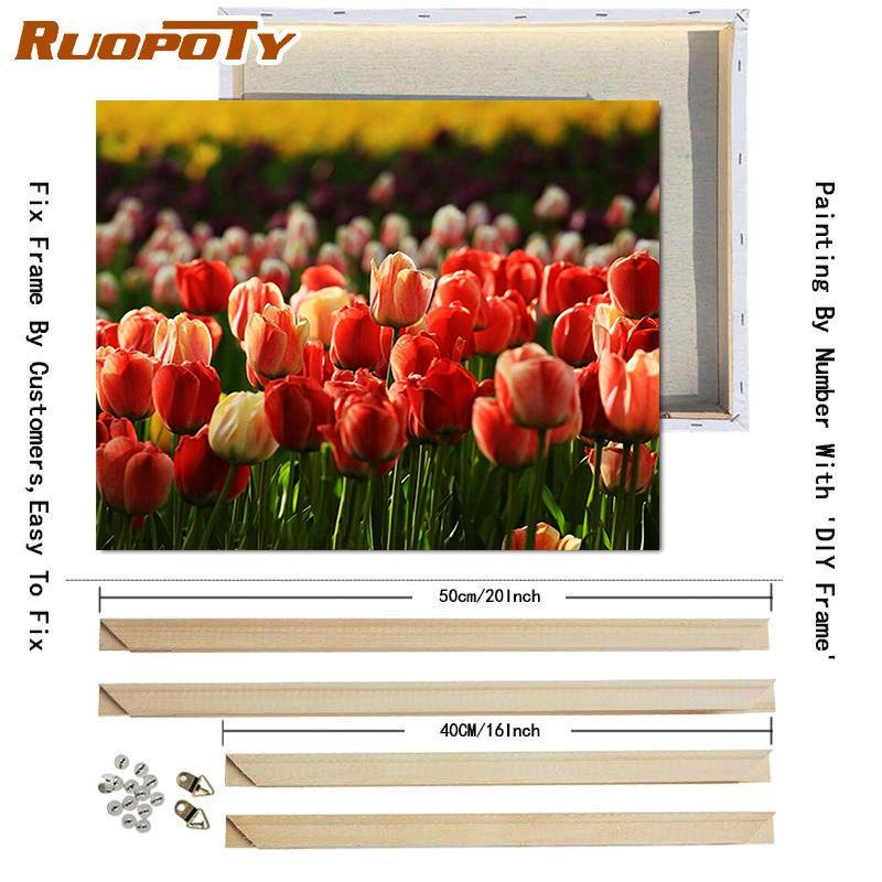 RUOPOTY DIY Frame Oil Painting By Numbers Tulip Flower Home Decor Acrylic Home Decor On Canvas Wall Art Picture For Living Room