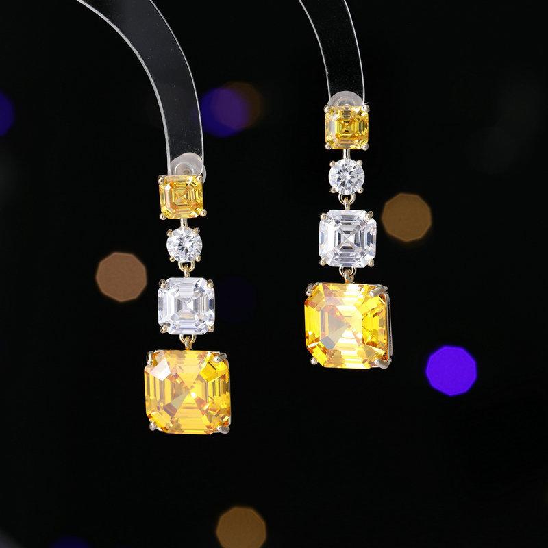 

Элегантные темпераментные дизайнерские серьги легкие роскошные высокочувствительные супер-вспышки квадратные циркониевые длинные серьги-иглы из серебра 925 пробы