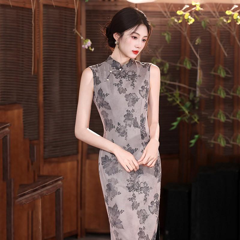 Sleeveless Modern Chinese Style Long Cheongsam Dress Women 2026 Elegant Daily Wear