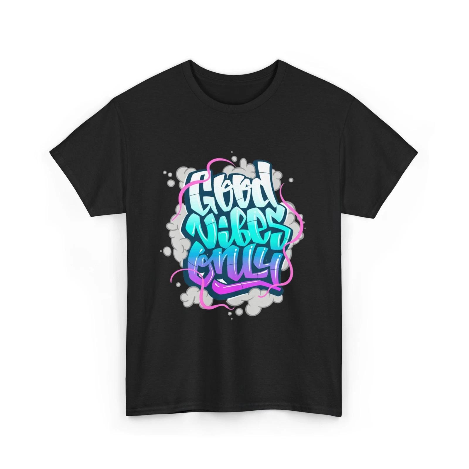 Good Vibes Only T-Shirt Graffiti Script Neon Ombre Lettering Graphic Tee 3XL