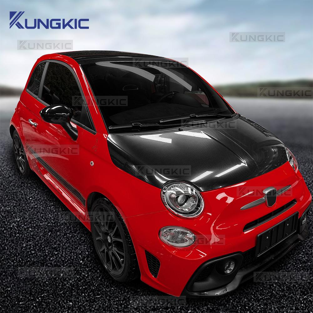 For Abarth 595 695 2012-2024 For Fiat 500 2008-2024 LHD RHD Car Front Bonnet Engine Hood Carbon Fiber Pattern TPU PPF Wrap Film