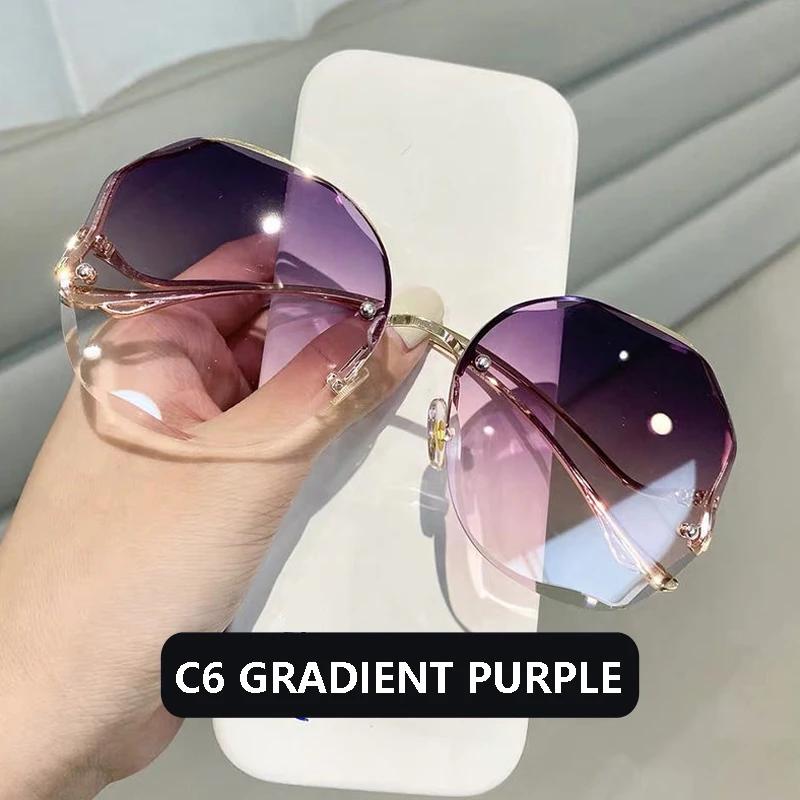 Fashion Women Rimless Sunglasses Vintage Luxury Brand Gradient Travel Sun Glasses Oculos De Sol Female Outdoor Eyewear