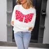New Round Neck Long Sleeve Casual Top Bow Little Love Knitted Color Blocking Sweater