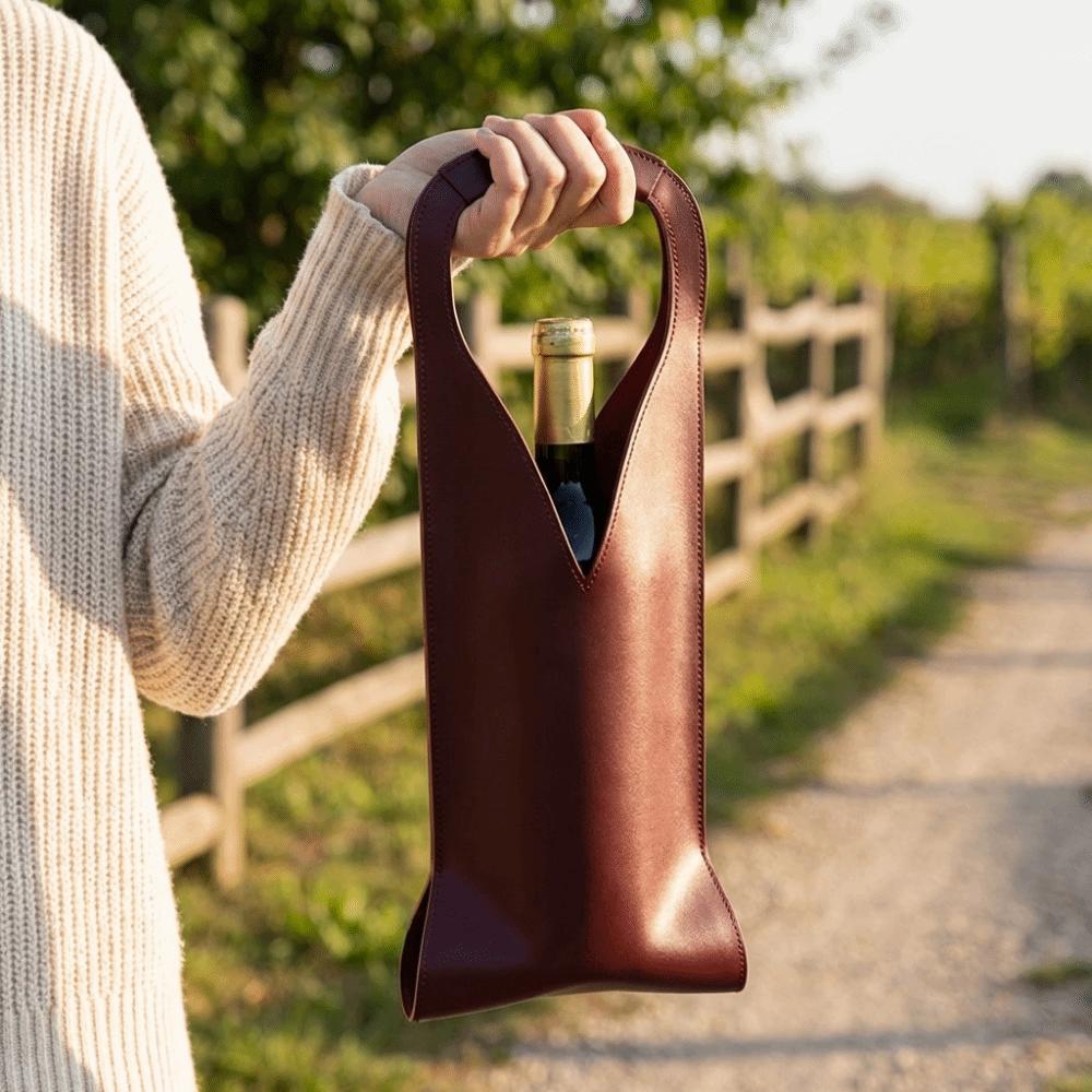 Waterproof Wine Tote Sturdy Handle Champagne Carrier Reusable Leather Wine Carrier  Wine Tasting
