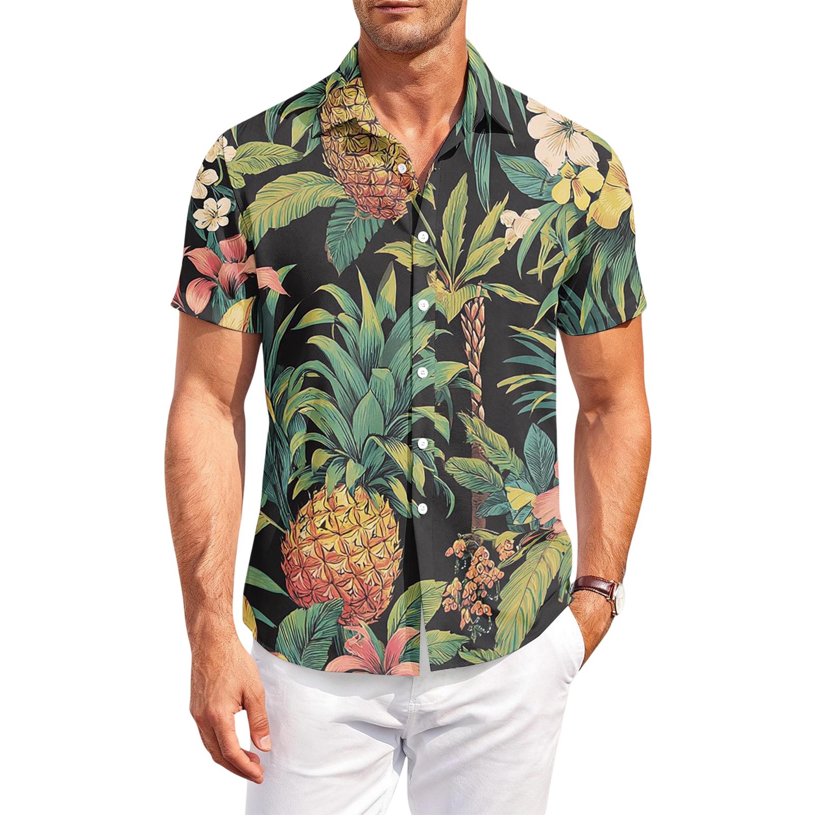 

Men s Casual, Loose-Fit Short-Sleeve Shirt With Hawaiian Print L Темно-синій