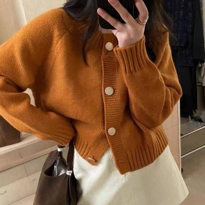 Korean Style Lazy Fashion Single Breasted Round Neck Sweater Jacket for Women's Autumn and Winter Soft and Simple Casual Knitted Cardigan