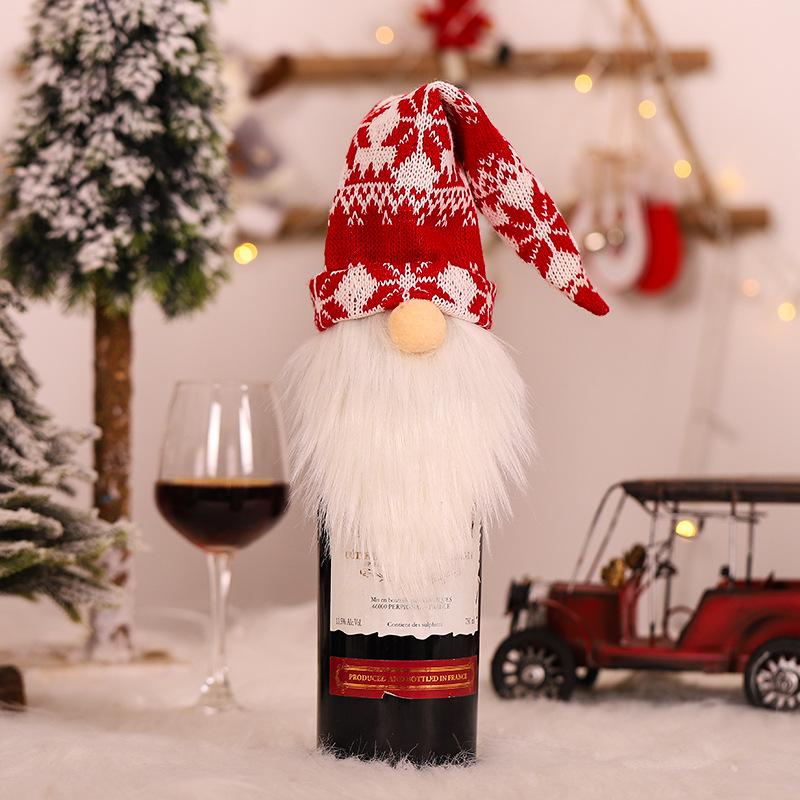 Bottle Charming Wine Cap Knitted Wine Bottle Cover With Faceless Santa Claus Grey And White Wine Design Cap