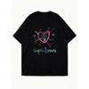 Oversized T Shirt Black Heart And Colorful Lines Supla Bnova Print Casual Wear For Women