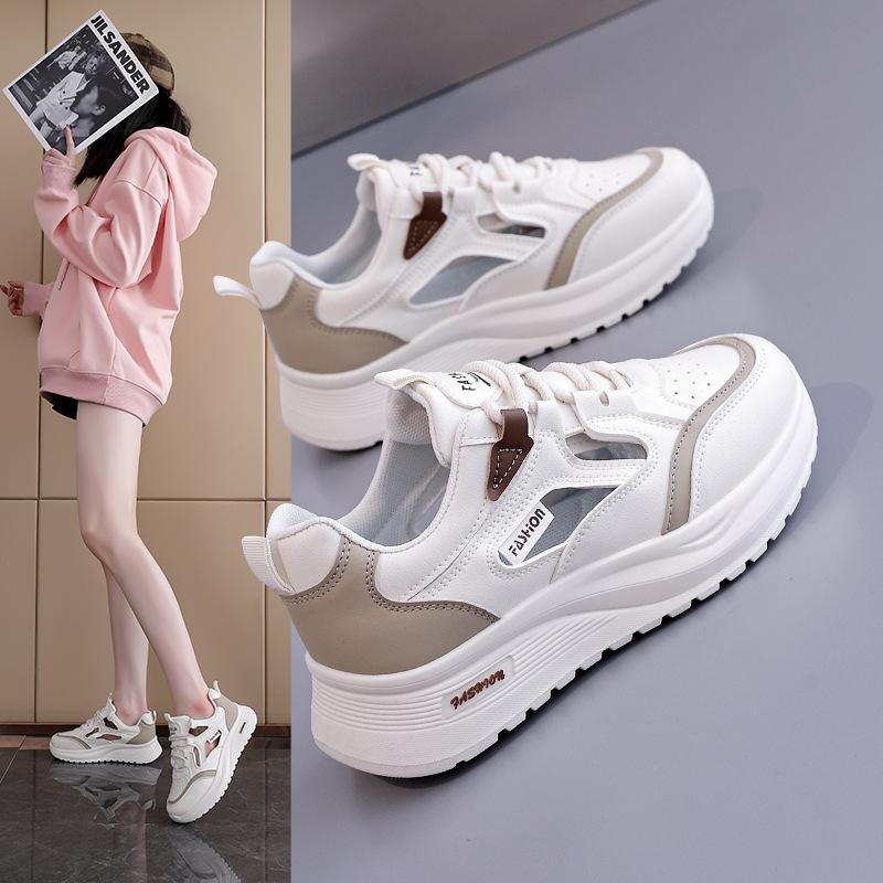 Thick-soled mesh hollow breathable little white women's shoes 2025 summer, new versatile casual sports board shoes women's Q195