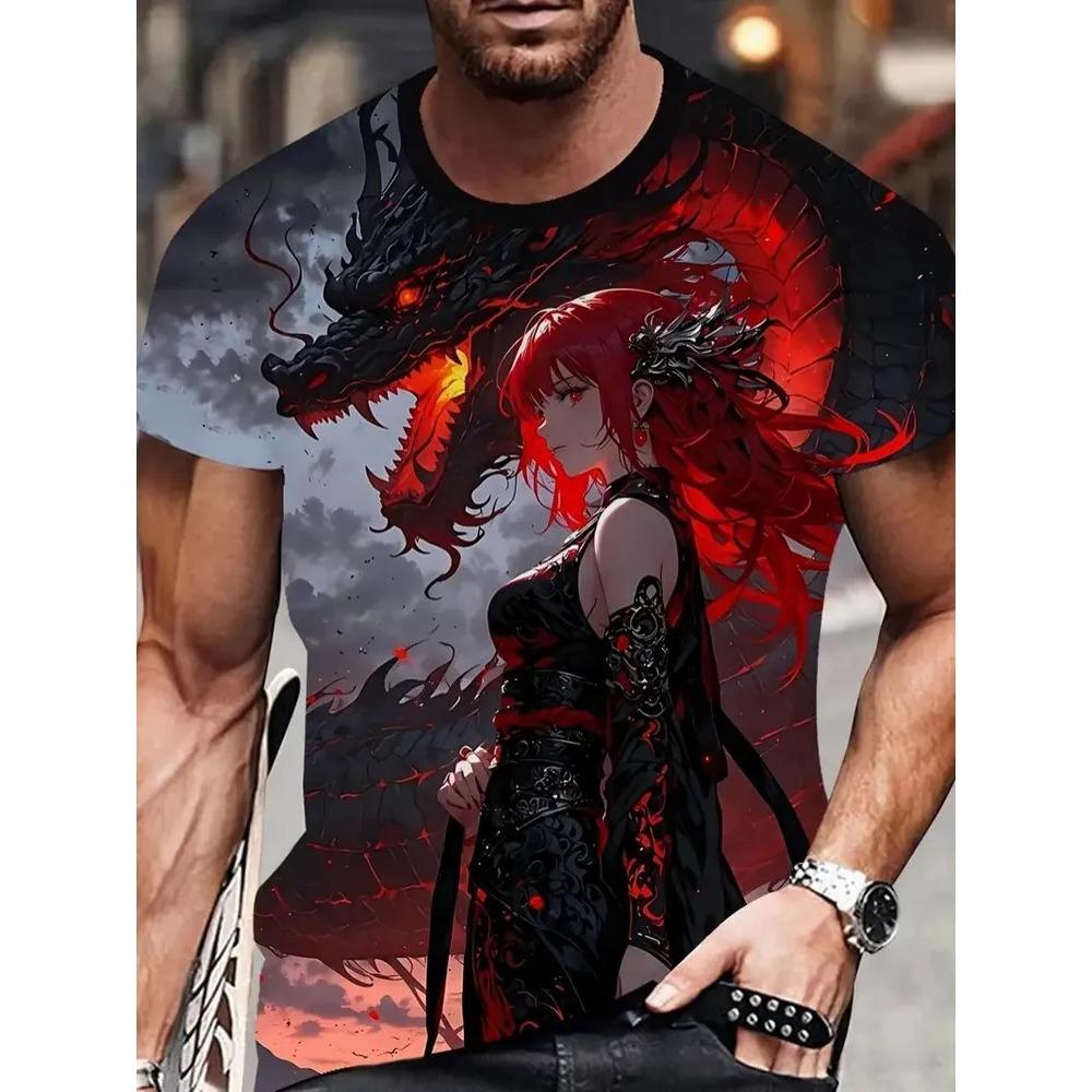 Summer Men's Fun Animal Creative 3D Printed Round Neck Short Sleeve T-shirt Fashionable Comfortable Loose Large Breathable Sports Leisure T-shirt