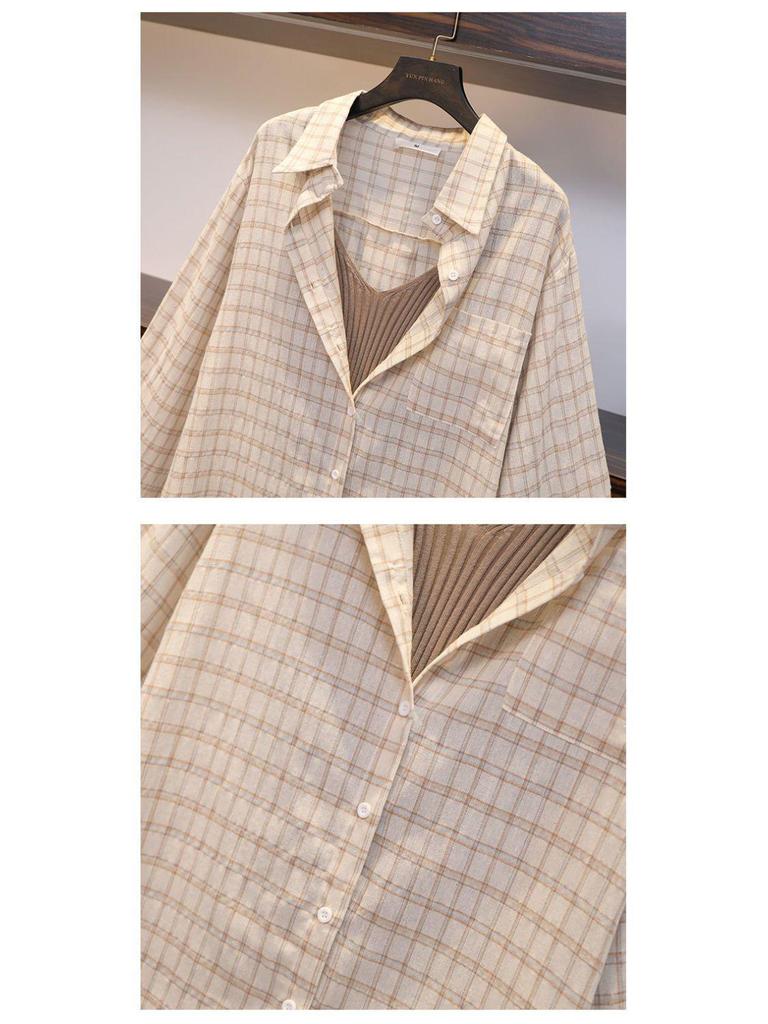 Chic Plaid Slimming Plus Size Summer Three-Piece Suit for Women