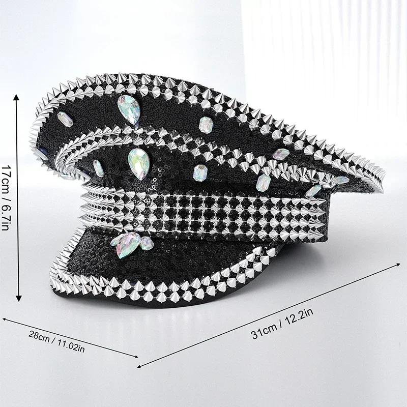 Cappello Punk Colorato Paillettes Strass per Festa Festival Compleanno Matrimonio Sposa Cappello Festa Musicale Cappello da Palco Uomo Donna Cappello da Capitano