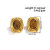 IngeSight.Z Classic Retro 18K Gold Plated Stainless Steel Stud Earrings Women Fashion Natural Stone Square Geometric Ear Jewelry