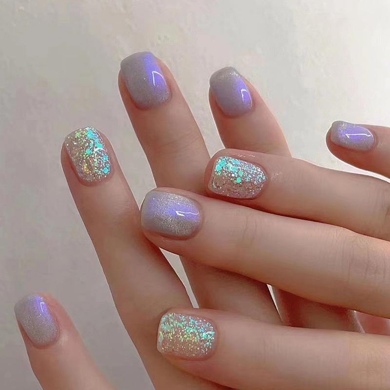 Aurora Glitter Purple Mottled Nail Tips - Fashionable Translucent Design
